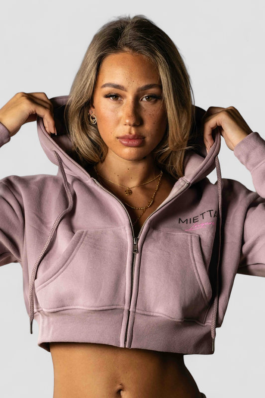 Cropped Zipper Hoodie - Off Pink